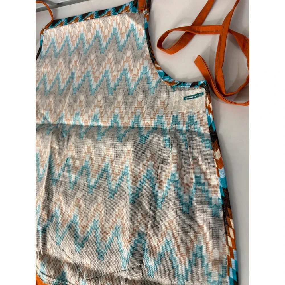 Handmade Kids Apron Initial L Brown Blue Orange Chevron Pattern Crafting Cooking